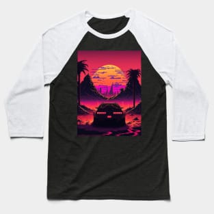 Synthwave Sun DeLorean Baseball T-Shirt